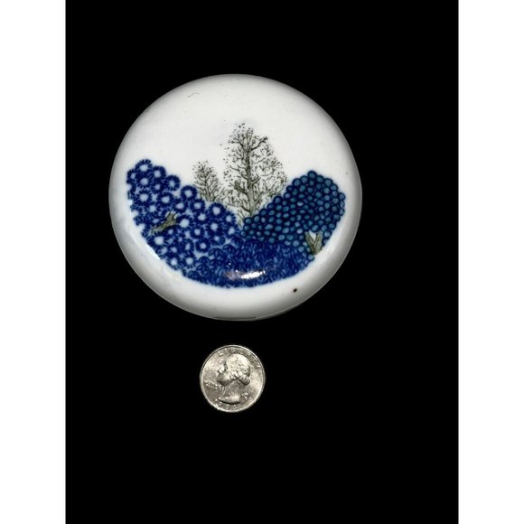 2 Ceramic Oval Trinket Box Floral Motif Gold Rim Blue White Lidded Dish Dainty - Picture 5 of 7